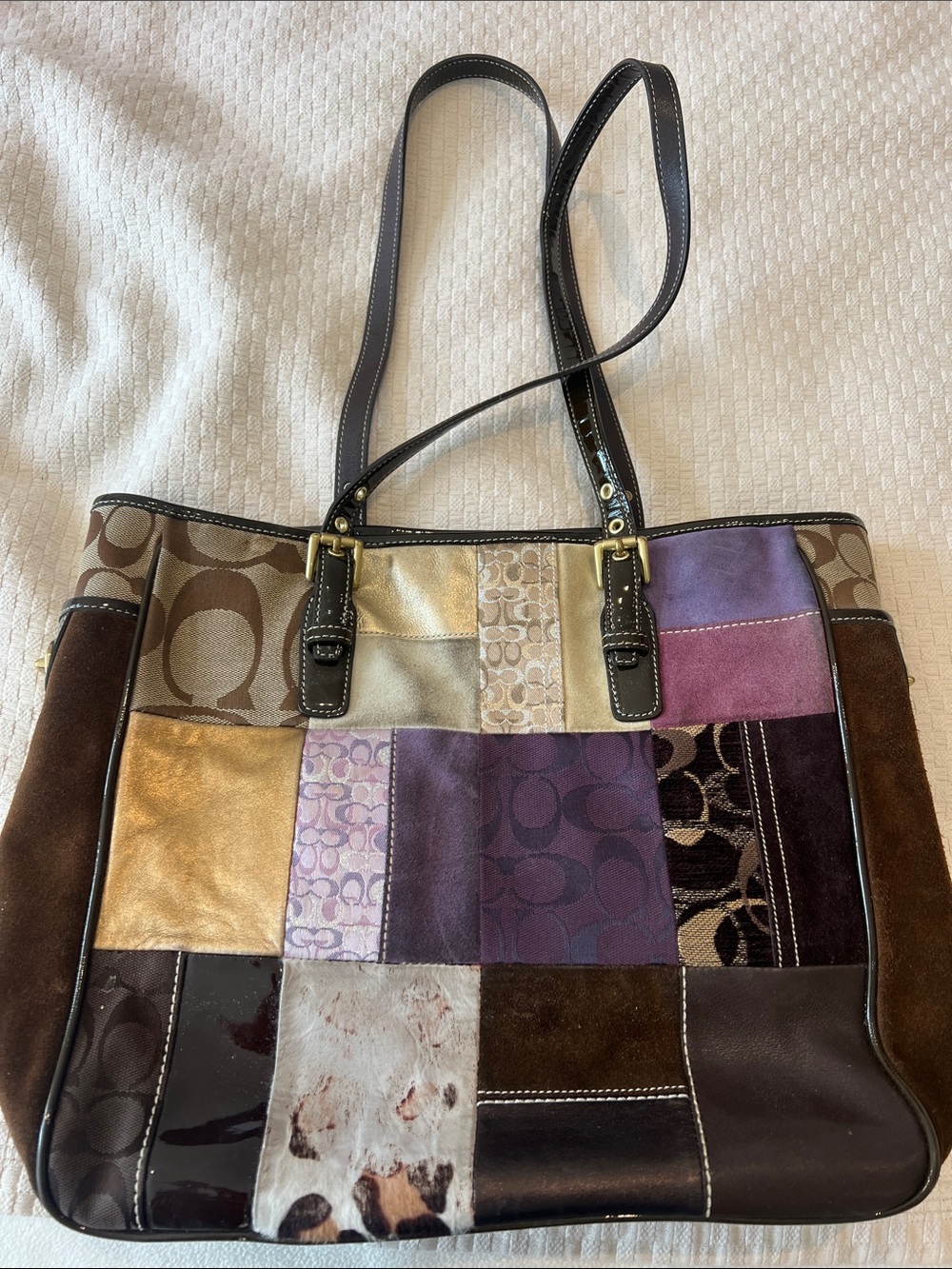 Coach Patchwork Leather Tote Bag in Multi Color